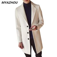 Мужская траншея мода классическая ветровка куртка сплошной цвет однобортный тонкий длинный шерстяной пальто 5xl большой размер