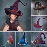 Geniş Brim Şapka Cadılar Bayramı Partisi Kişilik Abartılı Keçe Cadı Şapka Yaratıcı Moda Renk Çiçek Dekorasyon Ağacı Asma Boynuz Hediye