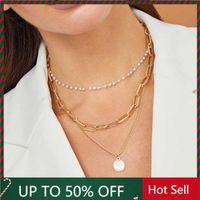 Anhänger Halsketten 2021 Vintage Multi Layered Frauen Perle Runde Münze Weibliche Böhmen Mode Lange Halskette Schmuck