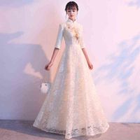 Luxury Prom Dresses Bankiet Wieczór Kobieta 2021 Cheongsam Long Bridmeid Middle Sleeve Witamy Etykiety Miss