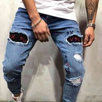 Мужские дизайнерские патчи для панелей Джинсы мужские растягивающиеся тощие дыры карандаш брюки мода Homme Street стиль джинсы