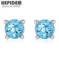 Hepidem 100% Naprawdę Topaz Peridot Stud Kolczyki Kobiety 925 Sterling Silver Koreański Naturalne Niebieskie Gemstones Prezent Fine Jewelry HJA025 220108