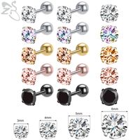 Stud ZS 5 Pairs/lot Colorful CZ Crystal Earring Set 20g Stainless Steel Children Colors Conch Piercings 3-6MM