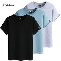 Faliza Erkekler Kısa Kollu T-shirt Pamuk Yüksek Kalite Moda Katı Renk Casual Adam T Shirt Yaz Tee Giyim 3 Adet / grup TX154 210719