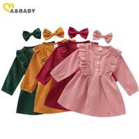Ma&Baby 6M-5Y Spring Autumn Children Girls Kid Baby Corduroy Dress Vintage Long Sleeve Ruffles Tutu For 220118