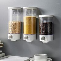 Storage Bottles & Jars Grain Box 1000/1500 ML Wall Mount Cereal Container Kitchen Rice Bean Sealed Can Oatmeal Dispenser