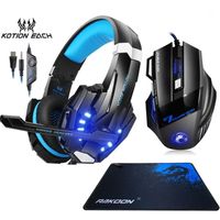 G9000 Gaming Headset Stereo Deep Bass Headphones with Mic LED Light+Optical 5500DPI Game Mouse+Mouse pad for Gamer1
