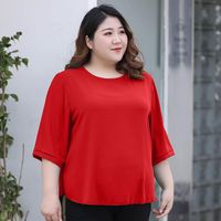 Plus Size T-Shirt 2021 Sommer Fettleibigkeit Frauen Solide Farbe Chiffon Blusen 8XL O-Ausschnitt Halbhülse Lose Abdeckung Bauchmode Tops