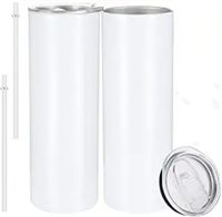 미국 재고! 20 온스 빈 승화 텀블러 플라스틱 짚 및 뚜껑 이중 벽 절연 흰색 스테인레스 스틸 워터 컵 DIY 선물