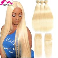 Human Hair Bulks 28 30 32 Inch Brazilian Virgin Weave Straight 613 Honey Blonde 3 4 Bundles With HD Transparent Lace Closure Frontal