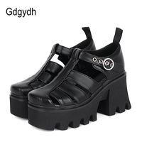 Сандалии Gdgydh Vintage Gladiator платформа платформы каблуки твердого пряжки квадратный носок коренастый каблук женский черный серебристый высокое качество
