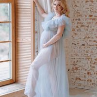 임신 한 여성의 댄스 파티 드레스 2022 출산 긴 예복을 통해 사진 촬영 V 넥 우아한 이브닝 가운을위한보기