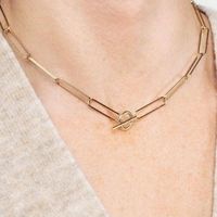 Chains 18K Gold Plated Simple Paper Pin Link OT Necklace Loc...