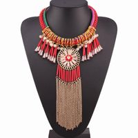 Pendant Necklaces Big Flower Multi Layers Rope Chain Tassel Red Statement Necklace For Women Gift Brand Design Fashion