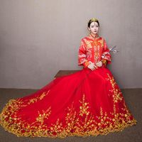 Etniczna Odzież Czerwony Chiński Wedding Bride Cheongsam Sukienka Tradycyjny Bankietowy Tosty Kostium Dragon Phoenix Haft Suknia Qipao