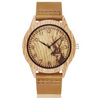 Wristwatches Casual Men Watches Fashion Design Deer Imitation Wood Watch Leather Band Quartz Reloj Hombre Relogio Masculino