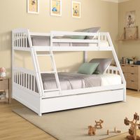 Bedroom Furniture double decker White Solid Wood Twin Over Full Bunk Bed with Two Storage Drawers