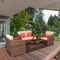 WACO 4 Stück Gartengesprächssatz, PE-Wicker Rattan Outdoor-Patio-Möbel Sets, W / 2 Einzelstühle, 1 Doppelstuhl, 1 Tisch, (braun)