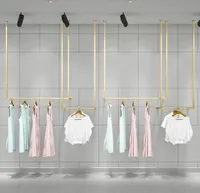 Hooks & Rails Golden Clothing Store Display Rack Floor Doubl...