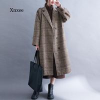 Women' s Wool & Blends Autumn Winter Plaid Coat Woolen T...