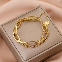 Enlace, cadena enlace de moda de alta calidad pulsera de acero inoxidable para mujeres exquisito dorado metal joyería niña playa regalo