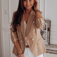 Kadın Takım Elbise Blazers Bluz Moda Ofis Zarif Saf Renk Ceket Sonbahar 2021 Suit Uzun kollu Yaka Kruvaze Kadın
