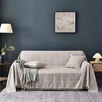 Stoelhoezen Nordic Style Universal Sofa Handdoek met Tassel Anti-Dust Anti-Dirty Cover Grid Embroidery Couch Meubelbeschermer