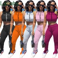 Women Two Piece Pant Set Designer Tracksuits Round Neck Vest And Pleated Trousers Fashion Letter Printed Ladies Suit 5 Colours
