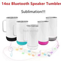 14oz Sublimation Bluetooth Speaker Tumbler with handle Sublimation STRAIGHT tumbler Wireless Intelligent Music Cups Stainless Steel Smart Water Bottle EE
