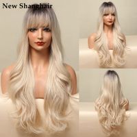 New Shanghair 24 pollici Lunga parrucca sintetica WIG naturale onda naturale Ombre parrucche per capelli Capelli fibra resistente al calore per donne bianche nere