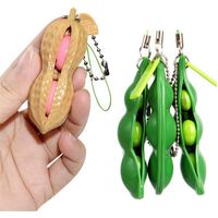Kawaii Squishy Toy Peas Peanuts Keyring Edamame Keychain Cute Mochi Bean Fidget Fun Key Chain Ring Party Gift Squeeze Toysa24299T