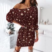 Günlük Elbiseler Moda Bayan Elbise Gevşek Seksi Uzun Kollu Noel Yıldız Baskı Kazak Kadın Dış Giyim Partisi