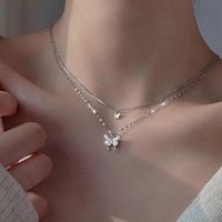 Collar de mariposa brillante de plata coreana damas exquisitas de doble capa collar de cadena de clavícula regalo de joyería