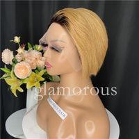 قصيرة مستقيمة 13x1 شفاف الدانتيل الباروكات الشعر البشري للنساء السود البرازيلي غير ريمي 1b / 30 pixie قطع الباروكة