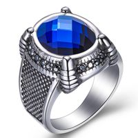 Retro Gerichtsstil Ring 316L Edelstahl Blauer Edelsteine ​​Ring Für Männer Frauen Engagement Versprechen Ringe