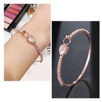 Amc Trendy Shiny Crystal Snake Chain Love Water Drop Zircon Open Lucky Bracelet Bangle Pandora Charms Jewelry Gifts for Women
