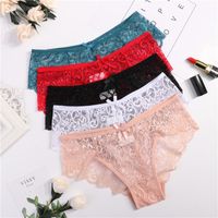 Calcinha das Mulheres 3pcs / Pack! Mulheres Sexy Lace Underwear Briefs S M L XL Transparente Floral Bow Lingerie Suave
