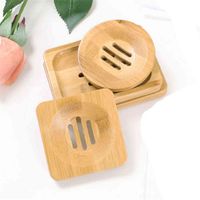 24 Pcs Natural Bamboo Soap Dishes Tray Holder Storage Soap Rack Plate Box Container Portable Bathroom Soap Dish Wholesale X2 211119