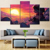 قماش طباعة اللوحة جدار الفن رابطة الأساطير لعبة المشارك 5 قطعة حقل المناظر الطبيعية الفطر Sunset Teemo صورة للأطفال غرفة