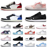Nike Jordan's Jordan1s Low Air Jorden 1 Jumpman Basktball Shoes Trainers Black Toe Reverse Mocha UNC University Red Grey Travis Scott x Fragment Designer Sneakers Size 36-45