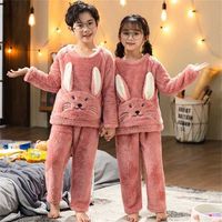 Peluche Enfants d'hiver Polaire Pajamas Vêtements De Sleep Hear Sleep Hearwear Filles Loungewear Coral Lapin Kids Pijamas Homewear Boys Pajama 211203