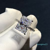 Corte radiante 3ct Lab Diamante Anel 925 Sterling Silver Bijou Noivado Casamento Anéis de Casamento Para As Mulheres Partido Nupcial Jóias