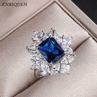 Anéis de cluster knriken vintage 925 prata esterlina azul corundum topázio para mulheres encantos altos diamantes de carbono anel de cocktail fine jóias