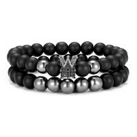 Design de luxe Matting Black Stone Strands Cz Crown Charm Bracelet Bijoux pour Amants cadeau