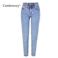 Женские джинсы Camkemsey мода высокая талия мама женщина 2021 осень зима светло-голубой хлопок джинсовые прямые брюки брюки
