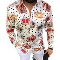 Homens camisetas 2021 homens outono camisa casual olho-captura de pontos de coroa cópia coleira de giro Único de manga comprida de manga comprida
