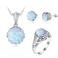 Lyx mjölkig vit silver 925 uppsättningar för kvinnor runt opal ring örhängen halsband blomma designade bröllop smycken set