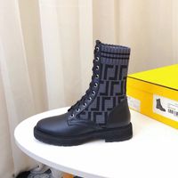 Çift F Zucca Örme Çorap Stil Flats Ecombat Çizmeler Rockoko Logosu-Jakarlı Streç Örgü Ve Deri Ayak Bileği Batik Kadınlar Için Lüks Tasarımcı Ayakkabı Fabrika Ayakkabı