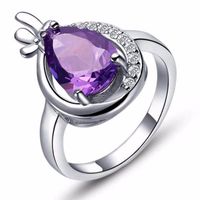 925 Sterling Srebrny Pierścień w kształcie motyla Naśladowany Purple Heart Crystal Cubic Cyrkon Ślubne Obrączki Romantyczny prezent na Boże Narodzenie