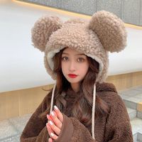 Boinas cálidas capucha cordero pelo lindo gran oso orejas otoño y gorra invierno oreja salvaje coreano